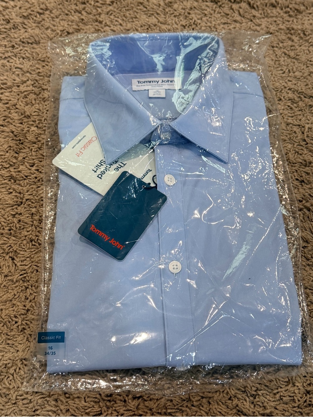 Tommy John Shirt Mens 16 34/35 Blue Stay-Tucked Classic Fit Dress - Picture 2 of 5